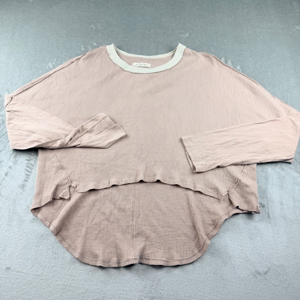 We The Free Free People Women's Small Waffle Knit Top Mauve Pink Long Sleeve